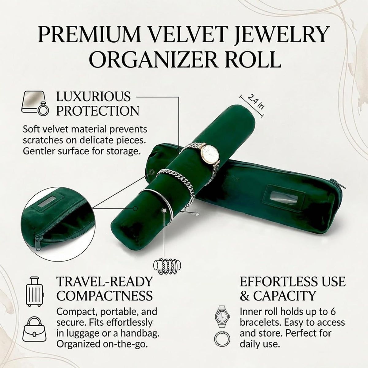 Travel Jewelry Roll, Organizer for Brackets Bangles Watches, Great Jewelry Organizer for Travel, Black (Black, Large)