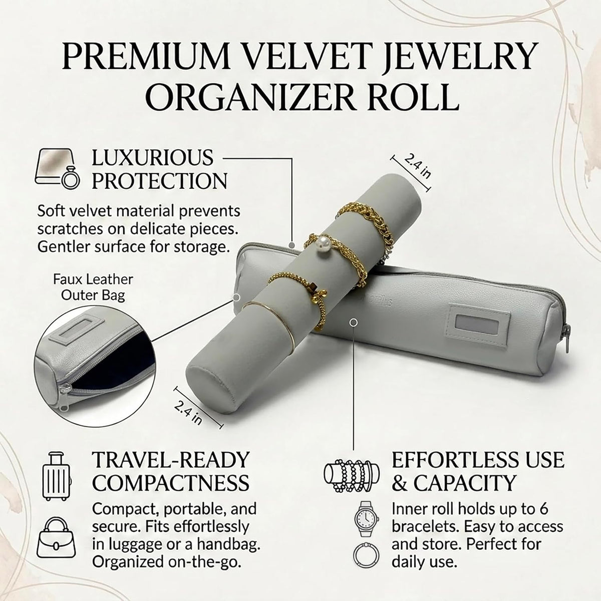 Travel Jewelry Roll, Organizer for Brackets Bangles Watches, Great Jewelry Organizer for Travel, Black (Black, Large)