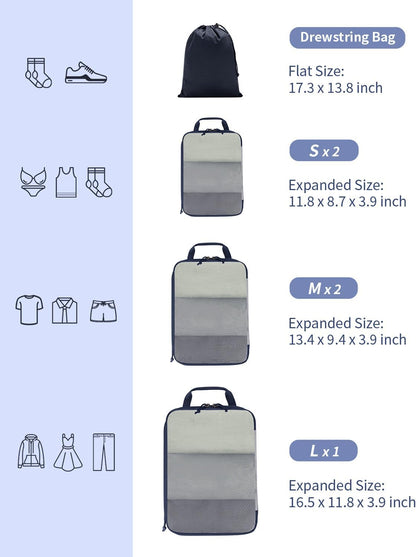 6 Set Compression Packing Cubes, Lightweight Beach Vacation Travel Essentials Durable Travel Accessories for Suitcase Carry On Luggage Organizer Bags with YKK Zippers Shoe Bag, Beige