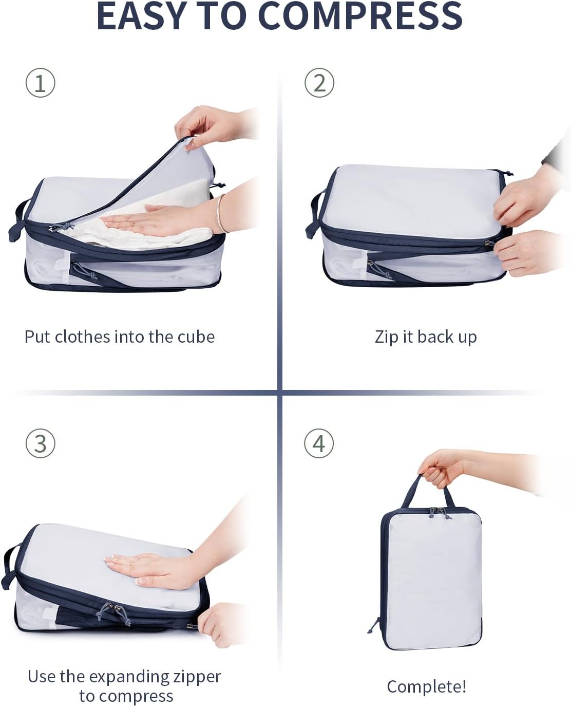 6 Set Compression Packing Cubes, Lightweight Beach Vacation Travel Essentials Durable Travel Accessories for Suitcase Carry On Luggage Organizer Bags with YKK Zippers Shoe Bag, Beige