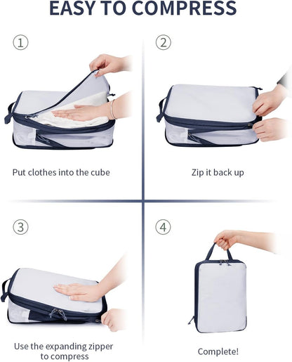 6 Set Compression Packing Cubes, Lightweight Beach Vacation Travel Essentials Durable Travel Accessories for Suitcase Carry On Luggage Organizer Bags with YKK Zippers Shoe Bag, Beige