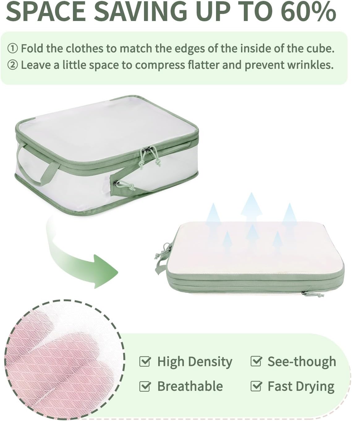 6 Set Compression Packing Cubes, Lightweight Beach Vacation Travel Essentials Durable Travel Accessories for Suitcase Carry On Luggage Organizer Bags with YKK Zippers Shoe Bag, Beige