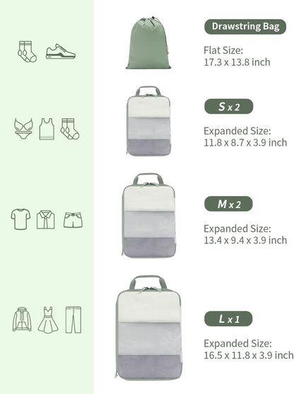 6 Set Compression Packing Cubes, Lightweight Beach Vacation Travel Essentials Durable Travel Accessories for Suitcase Carry On Luggage Organizer Bags with YKK Zippers Shoe Bag, Beige