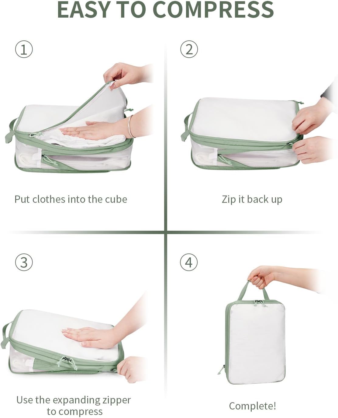 6 Set Compression Packing Cubes, Lightweight Beach Vacation Travel Essentials Durable Travel Accessories for Suitcase Carry On Luggage Organizer Bags with YKK Zippers Shoe Bag, Beige