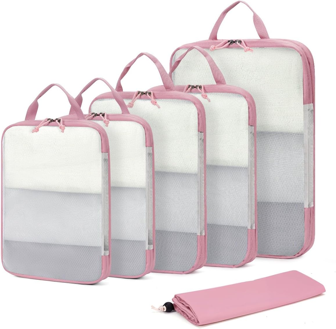 6 Set Compression Packing Cubes, Lightweight Beach Vacation Travel Essentials Durable Travel Accessories for Suitcase Carry On Luggage Organizer Bags with YKK Zippers Shoe Bag, Beige
