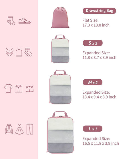 6 Set Compression Packing Cubes, Lightweight Beach Vacation Travel Essentials Durable Travel Accessories for Suitcase Carry On Luggage Organizer Bags with YKK Zippers Shoe Bag, Beige