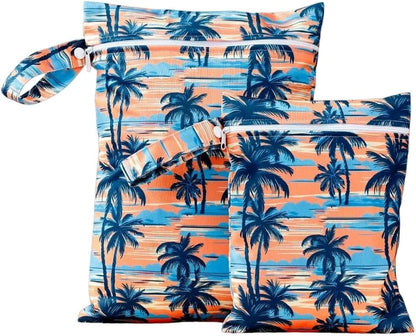 2 Sizes Wet Bags, Waterproof Storage Bag for Baby Diapers and Pump Parts, Reusable Diaper Bag with Zippered Pockets and Handle, Travel Bags, Beach, Pool, Gym Bag for Swimsuits & Wet Clothes, Set of 2