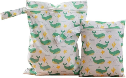 2 Sizes Wet Bags, Waterproof Storage Bag for Baby Diapers and Pump Parts, Reusable Diaper Bag with Zippered Pockets and Handle, Travel Bags, Beach, Pool, Gym Bag for Swimsuits & Wet Clothes, Set of 2
