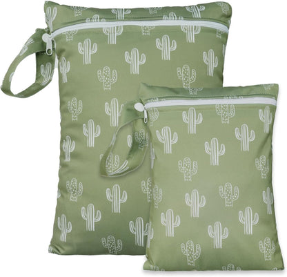 2 Sizes Wet Bags, Waterproof Storage Bag for Baby Diapers and Pump Parts, Reusable Diaper Bag with Zippered Pockets and Handle, Travel Bags, Beach, Pool, Gym Bag for Swimsuits & Wet Clothes, Set of 2