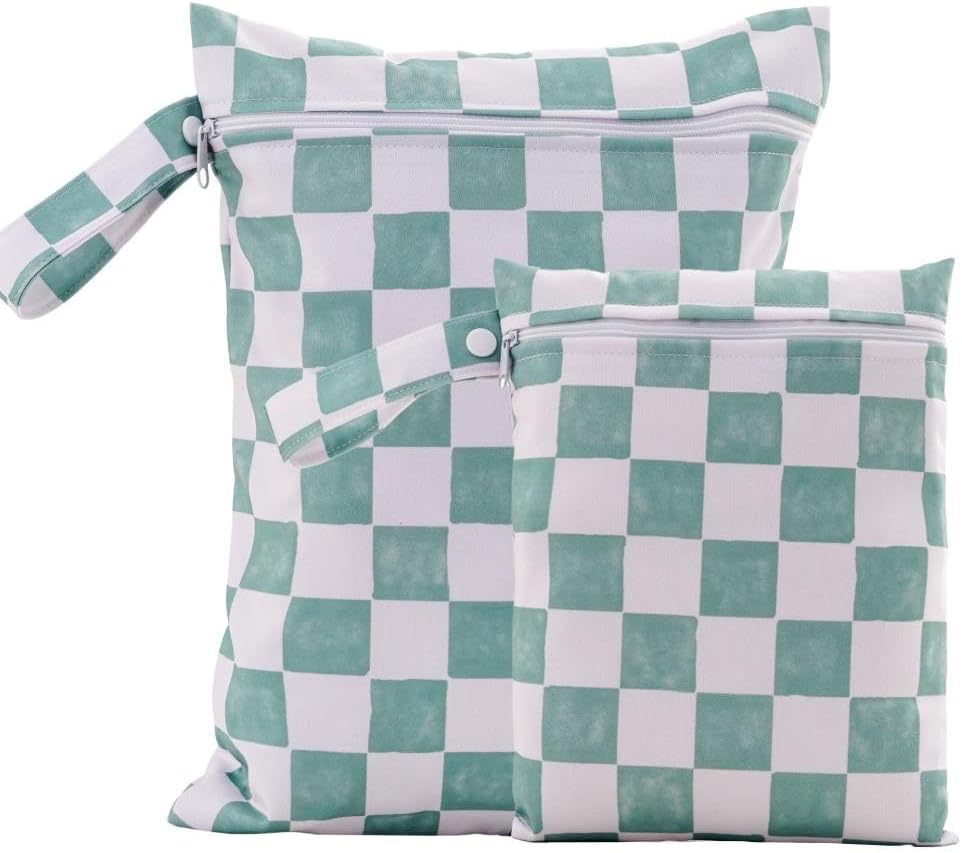 2 Sizes Wet Bags, Waterproof Storage Bag for Baby Diapers and Pump Parts, Reusable Diaper Bag with Zippered Pockets and Handle, Travel Bags, Beach, Pool, Gym Bag for Swimsuits & Wet Clothes, Set of 2