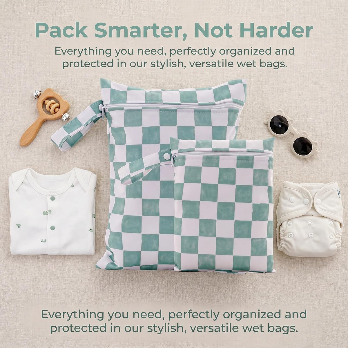 2 Sizes Wet Bags, Waterproof Storage Bag for Baby Diapers and Pump Parts, Reusable Diaper Bag with Zippered Pockets and Handle, Travel Bags, Beach, Pool, Gym Bag for Swimsuits & Wet Clothes, Set of 2