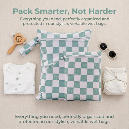 2 Sizes Wet Bags, Waterproof Storage Bag for Baby Diapers and Pump Parts, Reusable Diaper Bag with Zippered Pockets and Handle, Travel Bags, Beach, Pool, Gym Bag for Swimsuits & Wet Clothes, Set of 2
