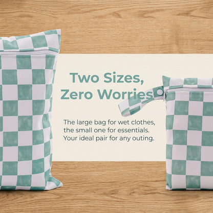 2 Sizes Wet Bags, Waterproof Storage Bag for Baby Diapers and Pump Parts, Reusable Diaper Bag with Zippered Pockets and Handle, Travel Bags, Beach, Pool, Gym Bag for Swimsuits & Wet Clothes, Set of 2