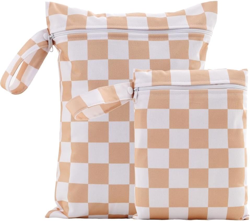2 Sizes Wet Bags, Waterproof Storage Bag for Baby Diapers and Pump Parts, Reusable Diaper Bag with Zippered Pockets and Handle, Travel Bags, Beach, Pool, Gym Bag for Swimsuits & Wet Clothes, Set of 2