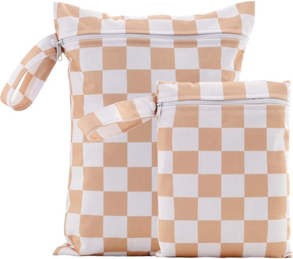 2 Sizes Wet Bags, Waterproof Storage Bag for Baby Diapers and Pump Parts, Reusable Diaper Bag with Zippered Pockets and Handle, Travel Bags, Beach, Pool, Gym Bag for Swimsuits & Wet Clothes, Set of 2