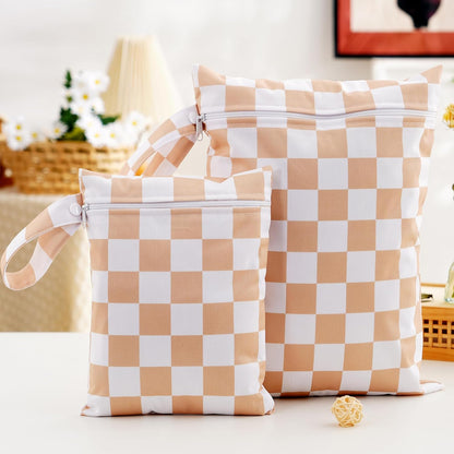 2 Sizes Wet Bags, Waterproof Storage Bag for Baby Diapers and Pump Parts, Reusable Diaper Bag with Zippered Pockets and Handle, Travel Bags, Beach, Pool, Gym Bag for Swimsuits & Wet Clothes, Set of 2