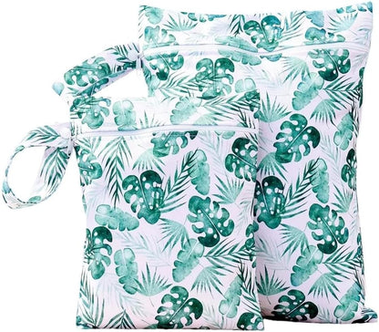 2 Sizes Wet Bags, Waterproof Storage Bag for Baby Diapers and Pump Parts, Reusable Diaper Bag with Zippered Pockets and Handle, Travel Bags, Beach, Pool, Gym Bag for Swimsuits & Wet Clothes, Set of 2