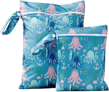 2 Sizes Wet Bags, Waterproof Storage Bag for Baby Diapers and Pump Parts, Reusable Diaper Bag with Zippered Pockets and Handle, Travel Bags, Beach, Pool, Gym Bag for Swimsuits & Wet Clothes, Set of 2