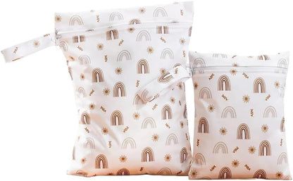 2 Sizes Wet Bags, Waterproof Storage Bag for Baby Diapers and Pump Parts, Reusable Diaper Bag with Zippered Pockets and Handle, Travel Bags, Beach, Pool, Gym Bag for Swimsuits & Wet Clothes, Set of 2