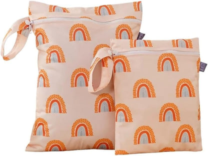 2 Sizes Wet Bags, Waterproof Storage Bag for Baby Diapers and Pump Parts, Reusable Diaper Bag with Zippered Pockets and Handle, Travel Bags, Beach, Pool, Gym Bag for Swimsuits & Wet Clothes, Set of 2
