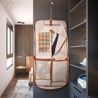 Premium Suit Garment Bag Carry On - Hangs 4 Suits - Travel & Business with Shoulder Strap and Laptop Compartment