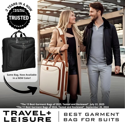 Premium Suit Garment Bag Carry On - Hangs 4 Suits - Travel & Business with Shoulder Strap and Laptop Compartment