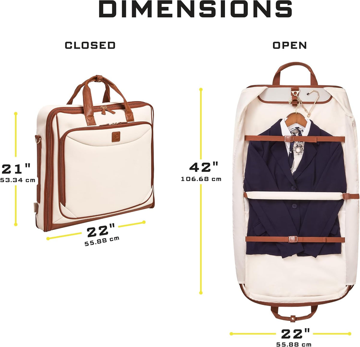 Premium Suit Garment Bag Carry On - Hangs 4 Suits - Travel & Business with Shoulder Strap and Laptop Compartment