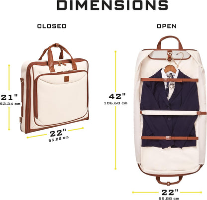 Premium Suit Garment Bag Carry On - Hangs 4 Suits - Travel & Business with Shoulder Strap and Laptop Compartment