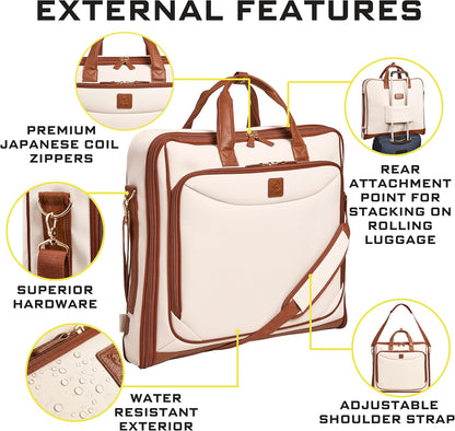 Premium Suit Garment Bag Carry On - Hangs 4 Suits - Travel & Business with Shoulder Strap and Laptop Compartment