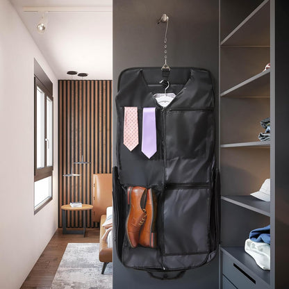 Premium Suit Garment Bag Carry On - Hangs 4 Suits - Travel & Business with Shoulder Strap and Laptop Compartment