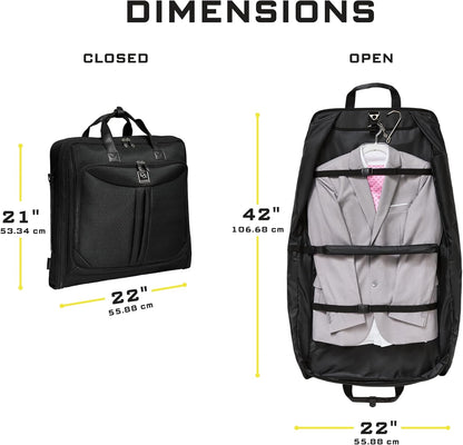 Premium Suit Garment Bag Carry On - Hangs 4 Suits - Travel & Business with Shoulder Strap and Laptop Compartment