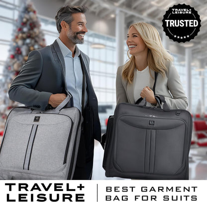 Premium Suit Garment Bag Carry On - Hangs 4 Suits - Travel & Business with Shoulder Strap and Laptop Compartment