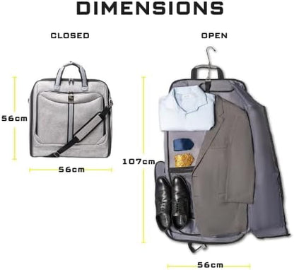 Premium Suit Garment Bag Carry On - Hangs 4 Suits - Travel & Business with Shoulder Strap and Laptop Compartment