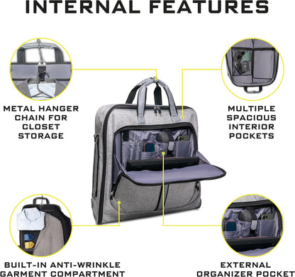 Premium Suit Garment Bag Carry On - Hangs 4 Suits - Travel & Business with Shoulder Strap and Laptop Compartment