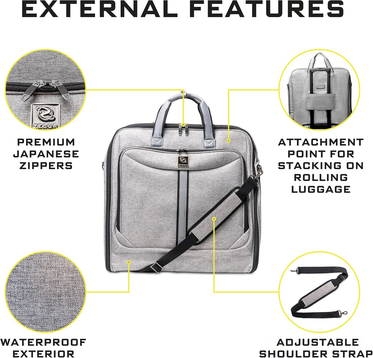 Premium Suit Garment Bag Carry On - Hangs 4 Suits - Travel & Business with Shoulder Strap and Laptop Compartment