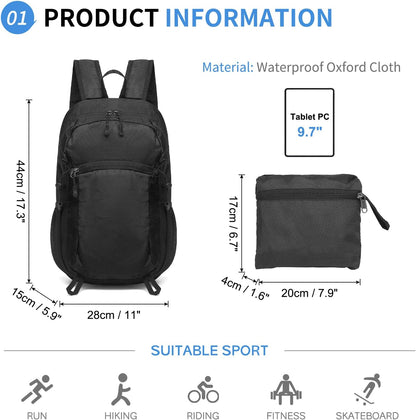 Hiking Daypack Packable, Camping Backpack Water Resistant Lightweight Polyester for Men Women Travel Outdoor