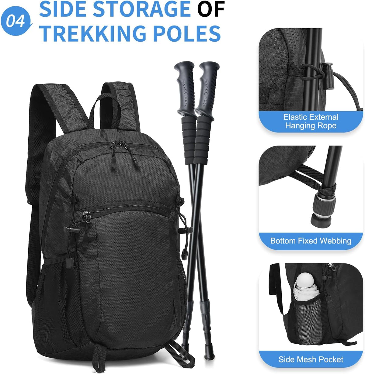 Hiking Daypack Packable, Camping Backpack Water Resistant Lightweight Polyester for Men Women Travel Outdoor
