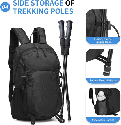 Hiking Daypack Packable, Camping Backpack Water Resistant Lightweight Polyester for Men Women Travel Outdoor