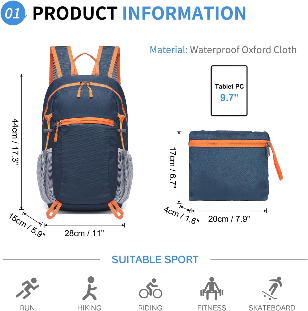 Hiking Daypack Packable, Camping Backpack Water Resistant Lightweight Polyester for Men Women Travel Outdoor