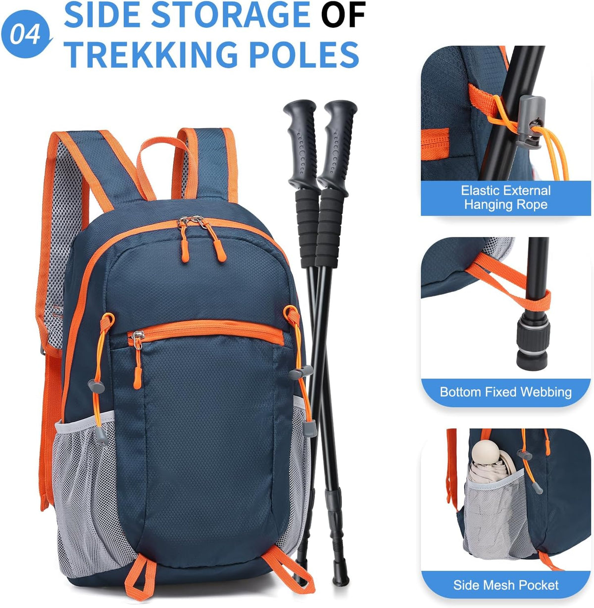 Hiking Daypack Packable, Camping Backpack Water Resistant Lightweight Polyester for Men Women Travel Outdoor