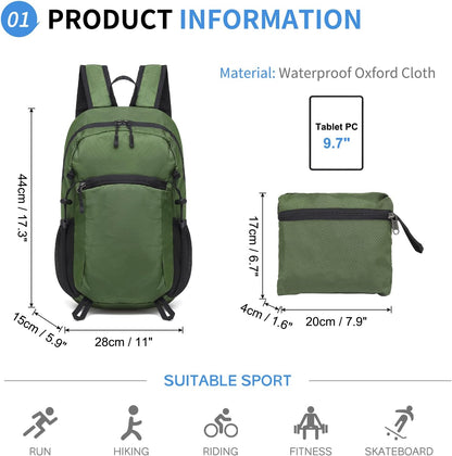 Hiking Daypack Packable, Camping Backpack Water Resistant Lightweight Polyester for Men Women Travel Outdoor