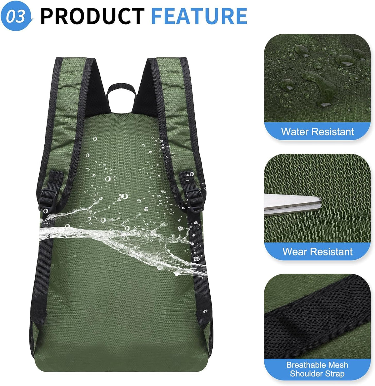 Hiking Daypack Packable, Camping Backpack Water Resistant Lightweight Polyester for Men Women Travel Outdoor