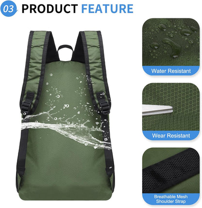 Hiking Daypack Packable, Camping Backpack Water Resistant Lightweight Polyester for Men Women Travel Outdoor