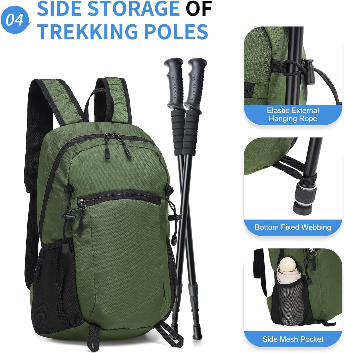 Hiking Daypack Packable, Camping Backpack Water Resistant Lightweight Polyester for Men Women Travel Outdoor