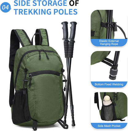 Hiking Daypack Packable, Camping Backpack Water Resistant Lightweight Polyester for Men Women Travel Outdoor