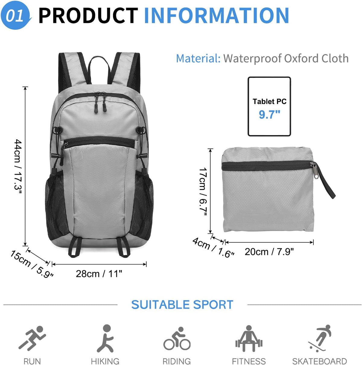 Hiking Daypack Packable, Camping Backpack Water Resistant Lightweight Polyester for Men Women Travel Outdoor