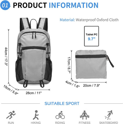Hiking Daypack Packable, Camping Backpack Water Resistant Lightweight Polyester for Men Women Travel Outdoor