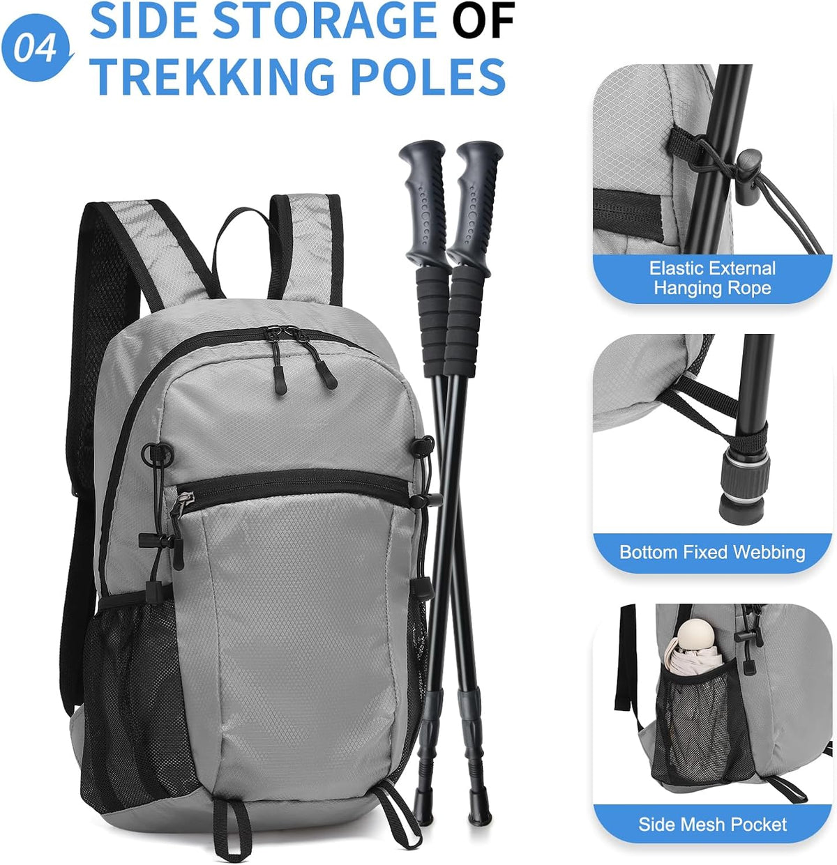 Hiking Daypack Packable, Camping Backpack Water Resistant Lightweight Polyester for Men Women Travel Outdoor