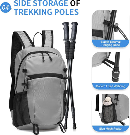 Hiking Daypack Packable, Camping Backpack Water Resistant Lightweight Polyester for Men Women Travel Outdoor
