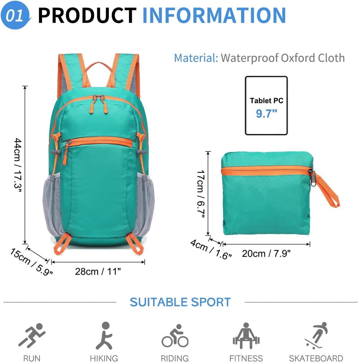 Hiking Daypack Packable, Camping Backpack Water Resistant Lightweight Polyester for Men Women Travel Outdoor